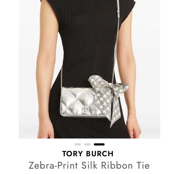 Tory Burch Zebra Print Bag Ribbon Scarf in Black and Cream - Picture 6 of 6